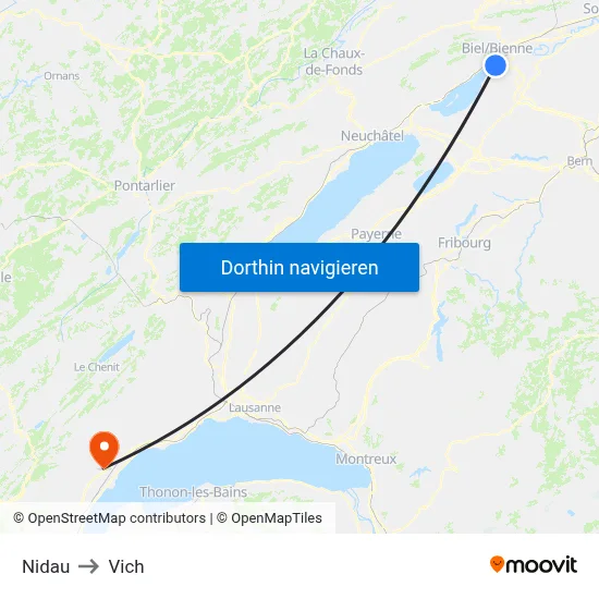 Nidau to Vich map
