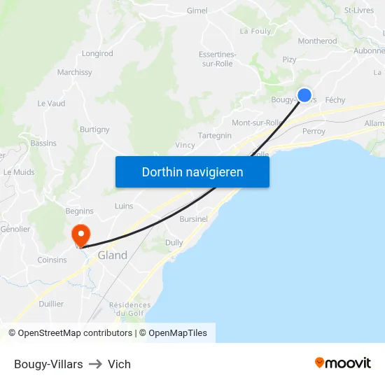 Bougy-Villars to Vich map