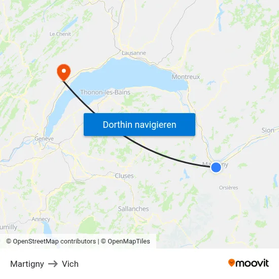Martigny to Vich map
