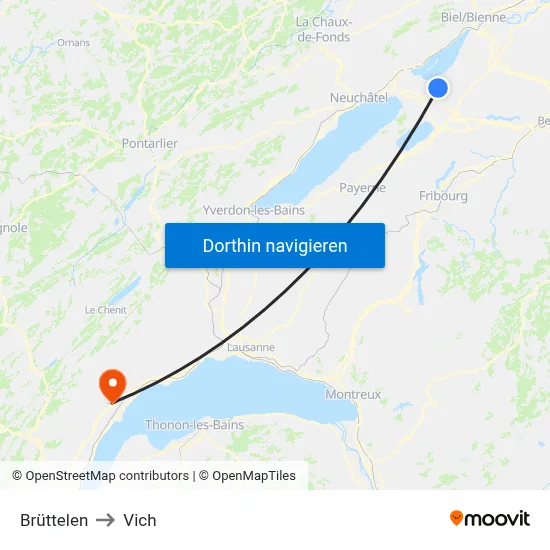 Brüttelen to Vich map