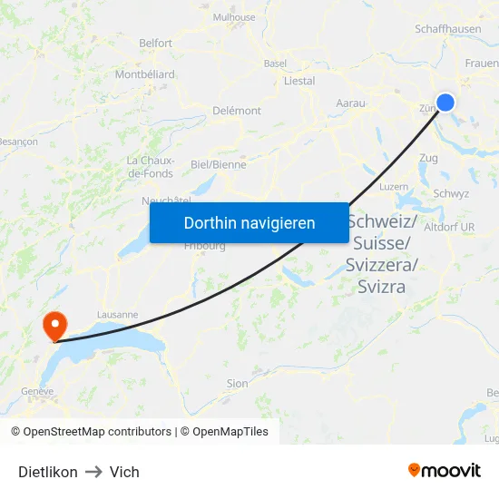 Dietlikon to Vich map