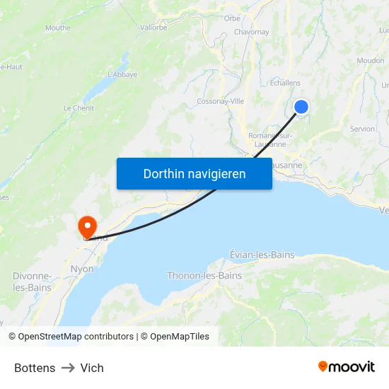 Bottens to Vich map