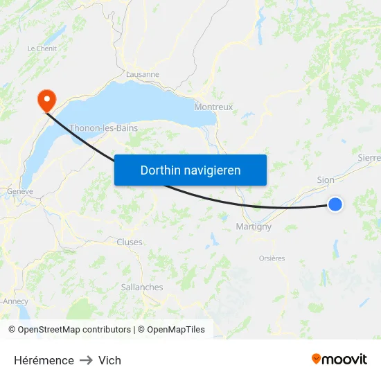 Hérémence to Vich map