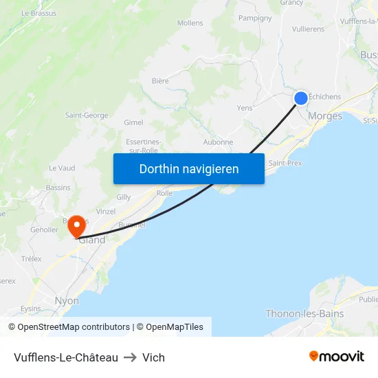 Vufflens-Le-Château to Vich map