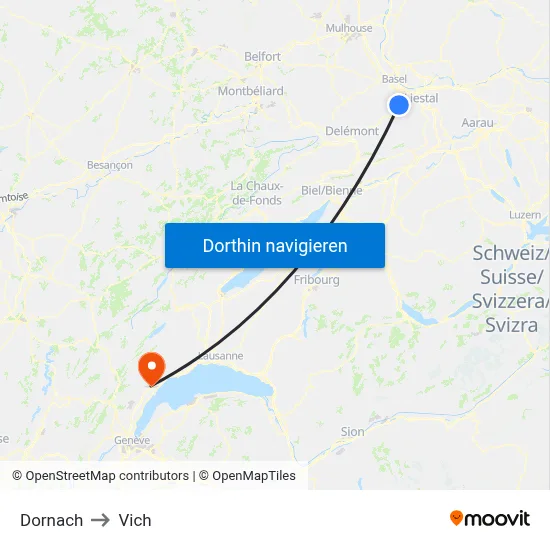 Dornach to Vich map