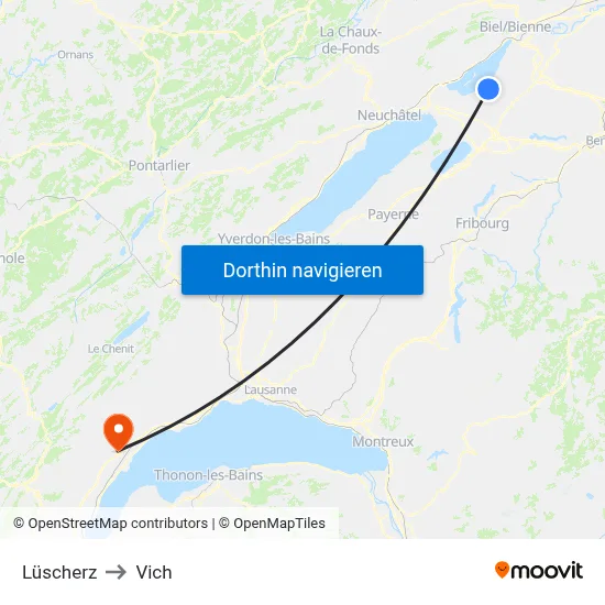 Lüscherz to Vich map