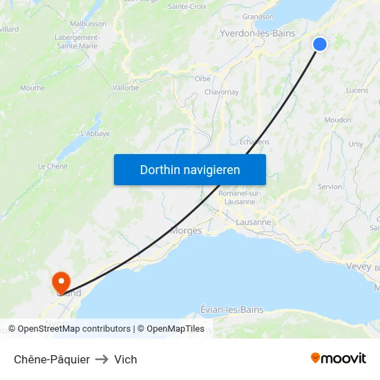 Chêne-Pâquier to Vich map