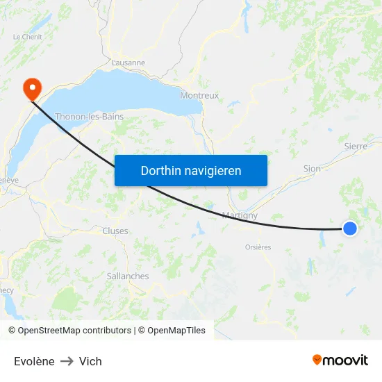 Evolène to Vich map