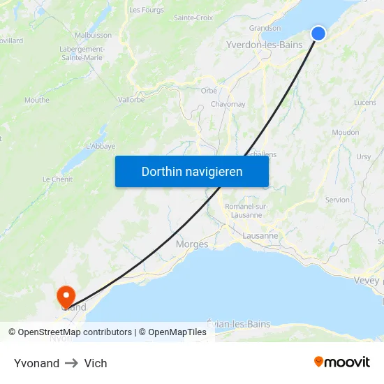 Yvonand to Vich map