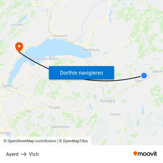 Ayent to Vich map