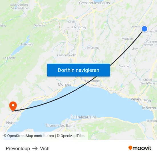 Prévonloup to Vich map