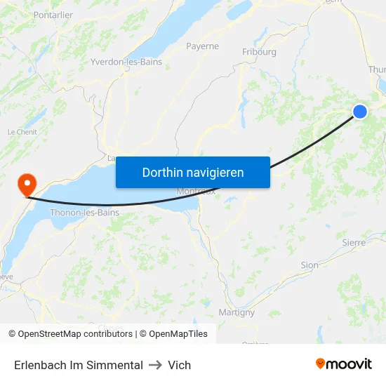 Erlenbach Im Simmental to Vich map