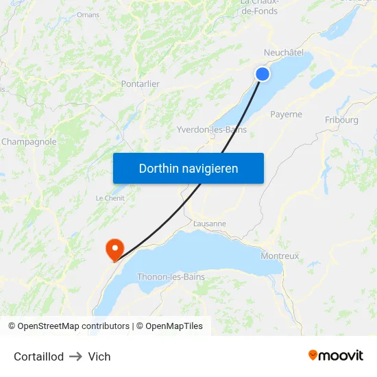 Cortaillod to Vich map