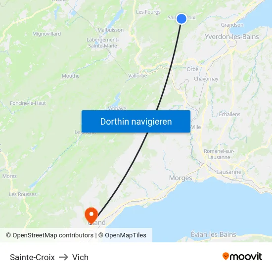 Sainte-Croix to Vich map