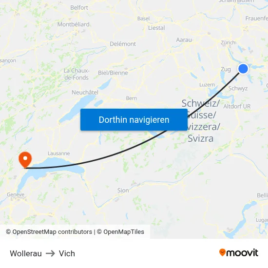 Wollerau to Vich map