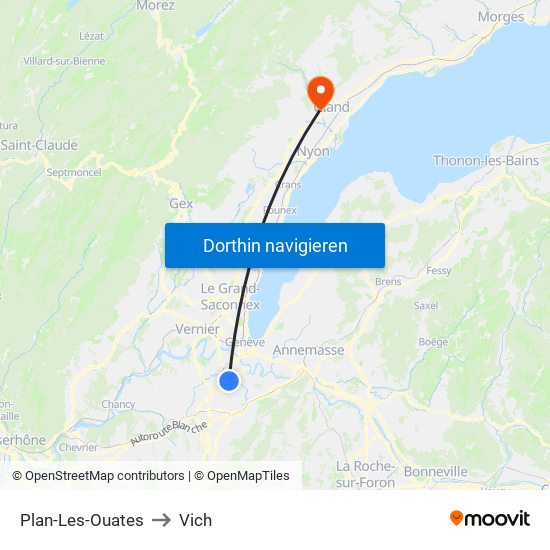 Plan-Les-Ouates to Vich map