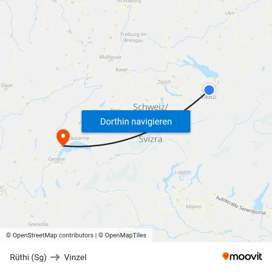 Rüthi (Sg) to Vinzel map