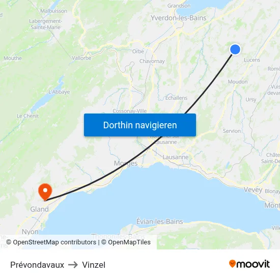 Prévondavaux to Vinzel map