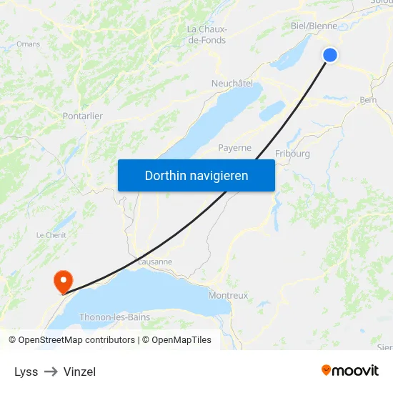 Lyss to Vinzel map