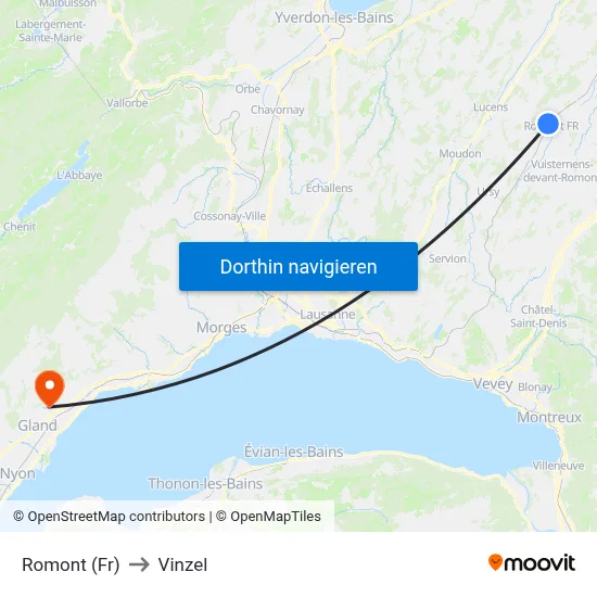 Romont (Fr) to Vinzel map