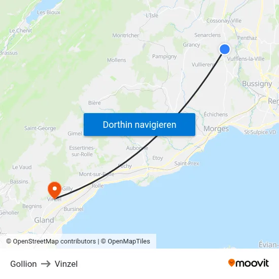 Gollion to Vinzel map