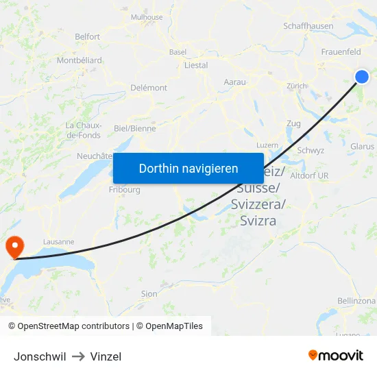 Jonschwil to Vinzel map