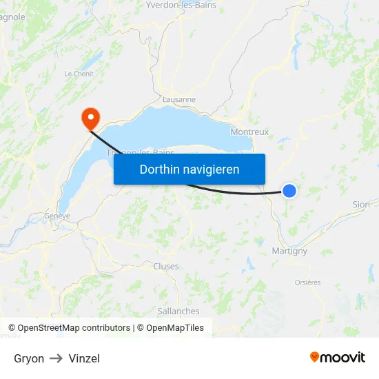 Gryon to Vinzel map