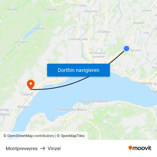 Montpreveyres to Vinzel map