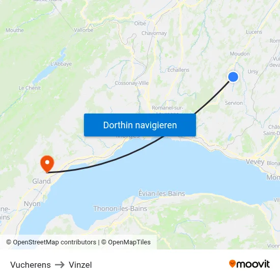 Vucherens to Vinzel map