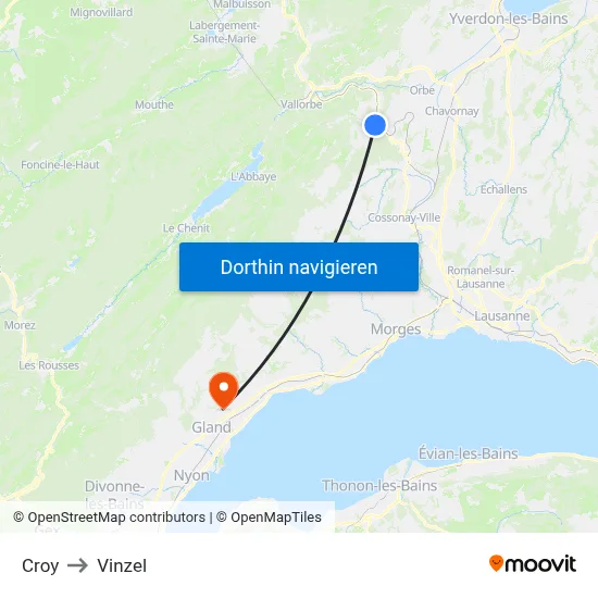 Croy to Vinzel map