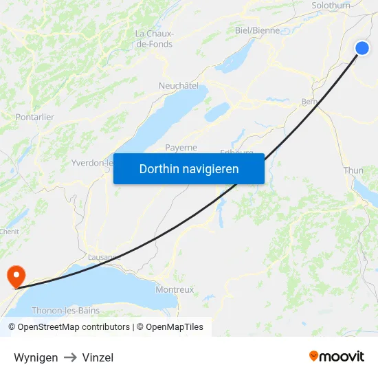 Wynigen to Vinzel map