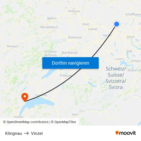 Klingnau to Vinzel map