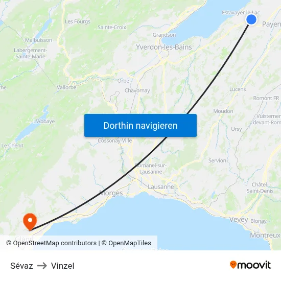 Sévaz to Vinzel map