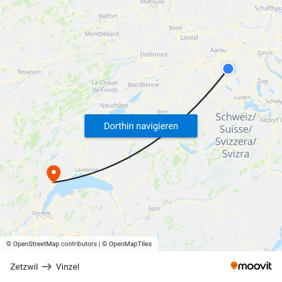 Zetzwil to Vinzel map