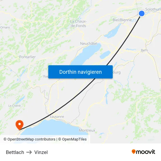 Bettlach to Vinzel map