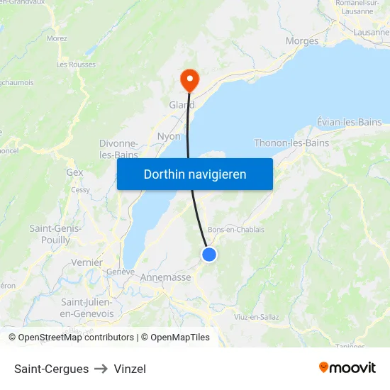 Saint-Cergues to Vinzel map