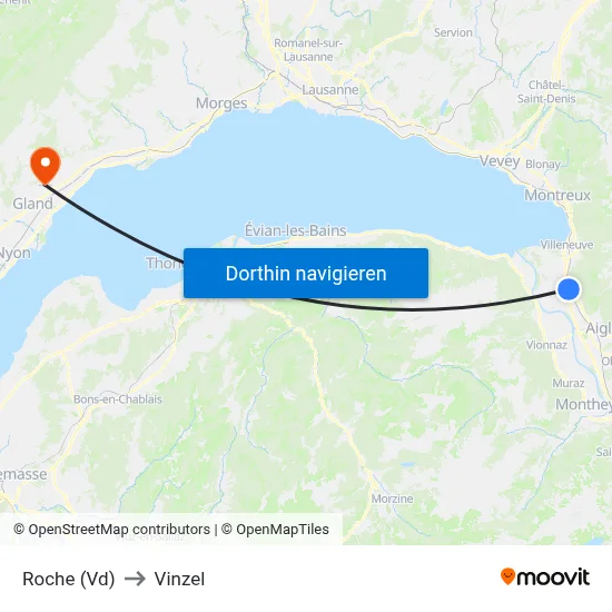 Roche (Vd) to Vinzel map