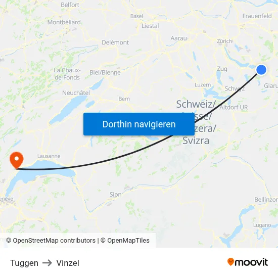 Tuggen to Vinzel map
