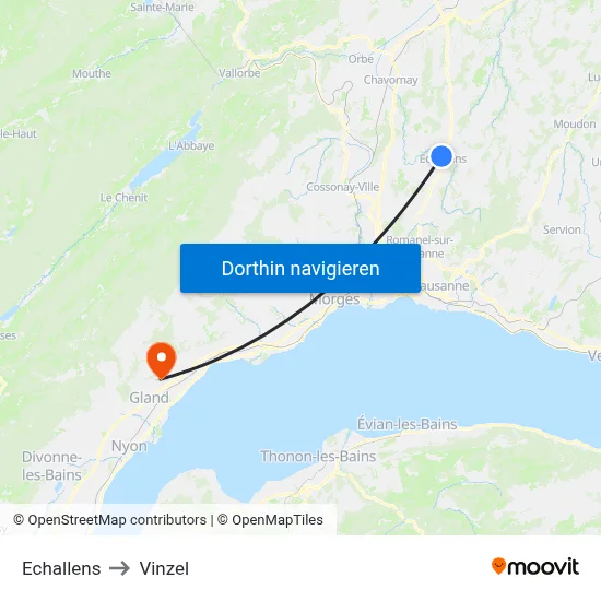 Echallens to Vinzel map