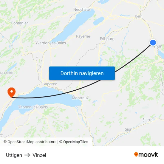 Uttigen to Vinzel map