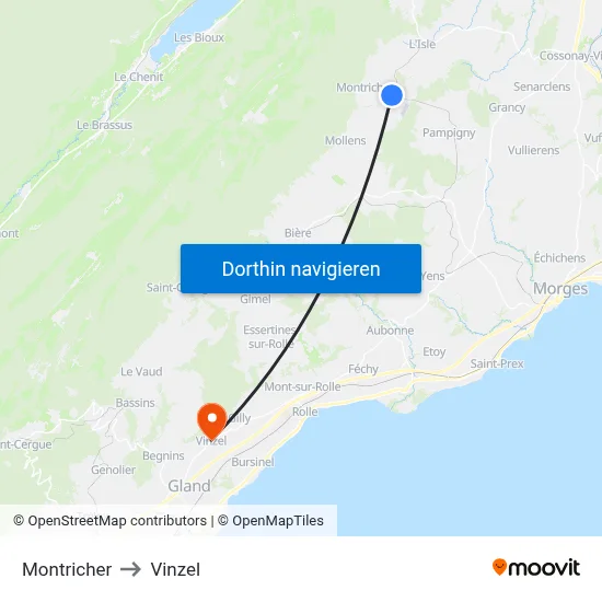 Montricher to Vinzel map