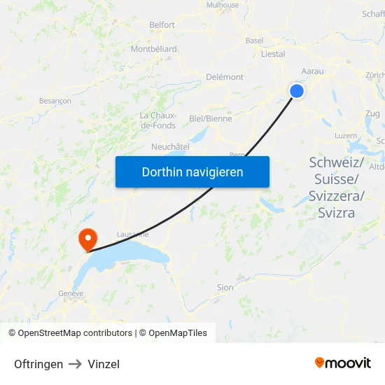 Oftringen to Vinzel map