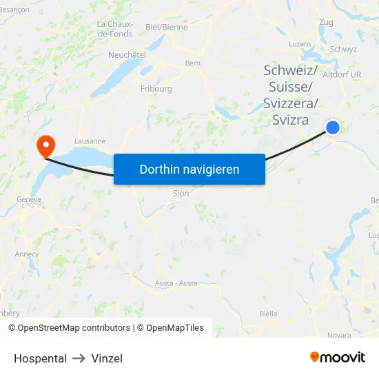 Hospental to Vinzel map