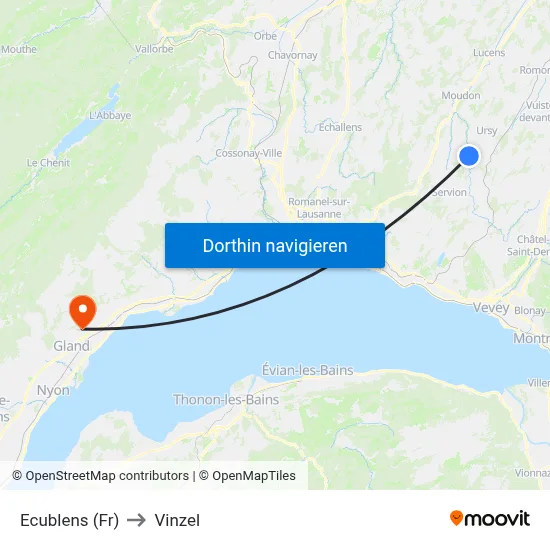 Ecublens (Fr) to Vinzel map