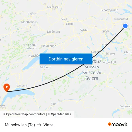 Münchwilen (Tg) to Vinzel map