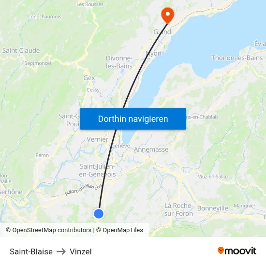 Saint-Blaise to Vinzel map