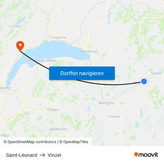 Saint-Léonard to Vinzel map