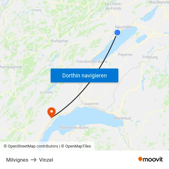 Milvignes to Vinzel map