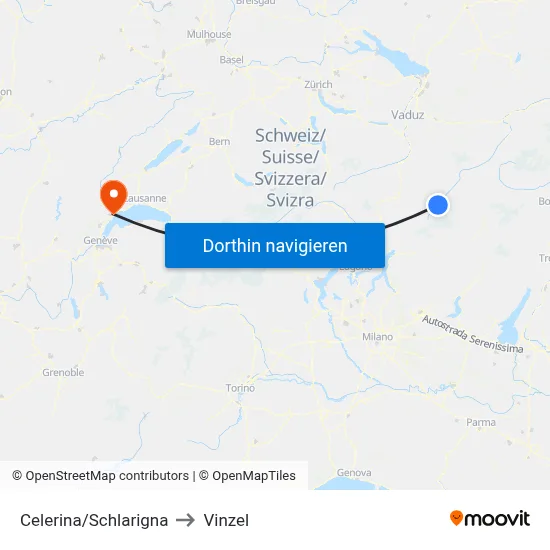 Celerina/Schlarigna to Vinzel map