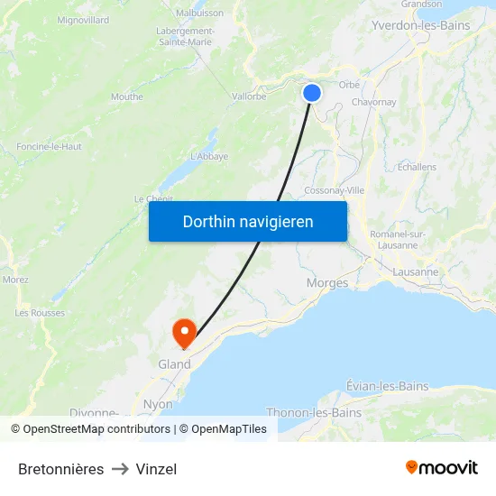 Bretonnières to Vinzel map